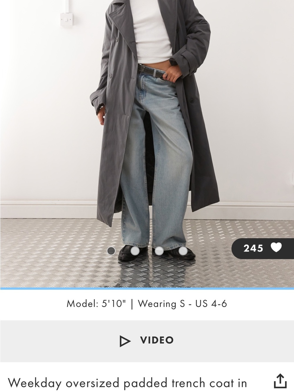 Oversized Padded Trench Coat in Charcoal Gray